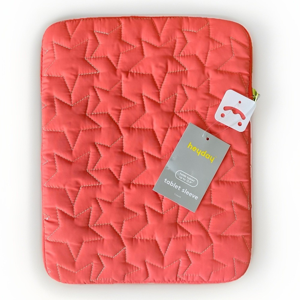 Target HEYDAY Coral Orange Lime STARS Puffy Quilted Laptop Tablet Sleeve 12.9"